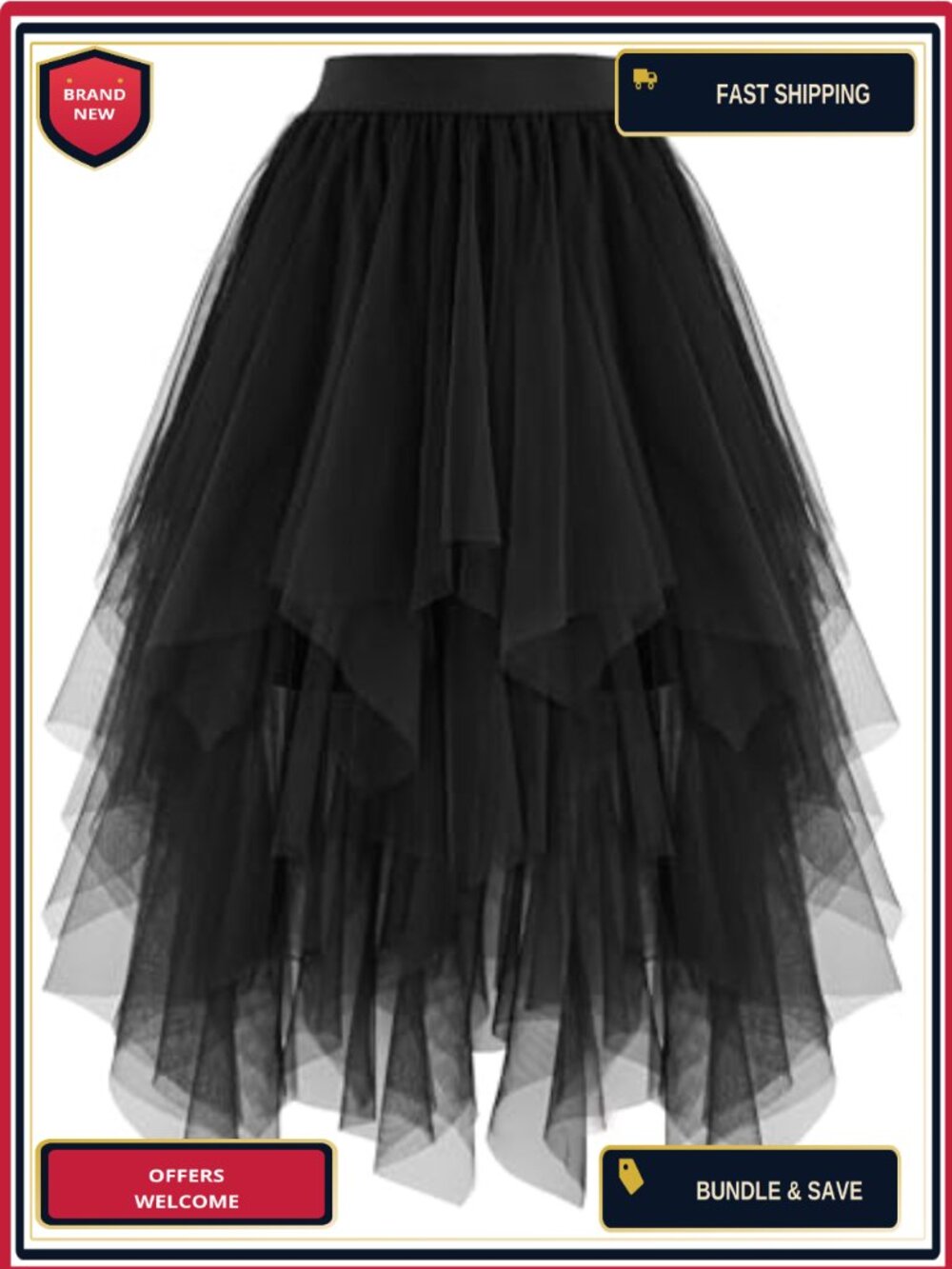 Women High Low Layered Tulle Midi Skirt Asymmetrical A-Line